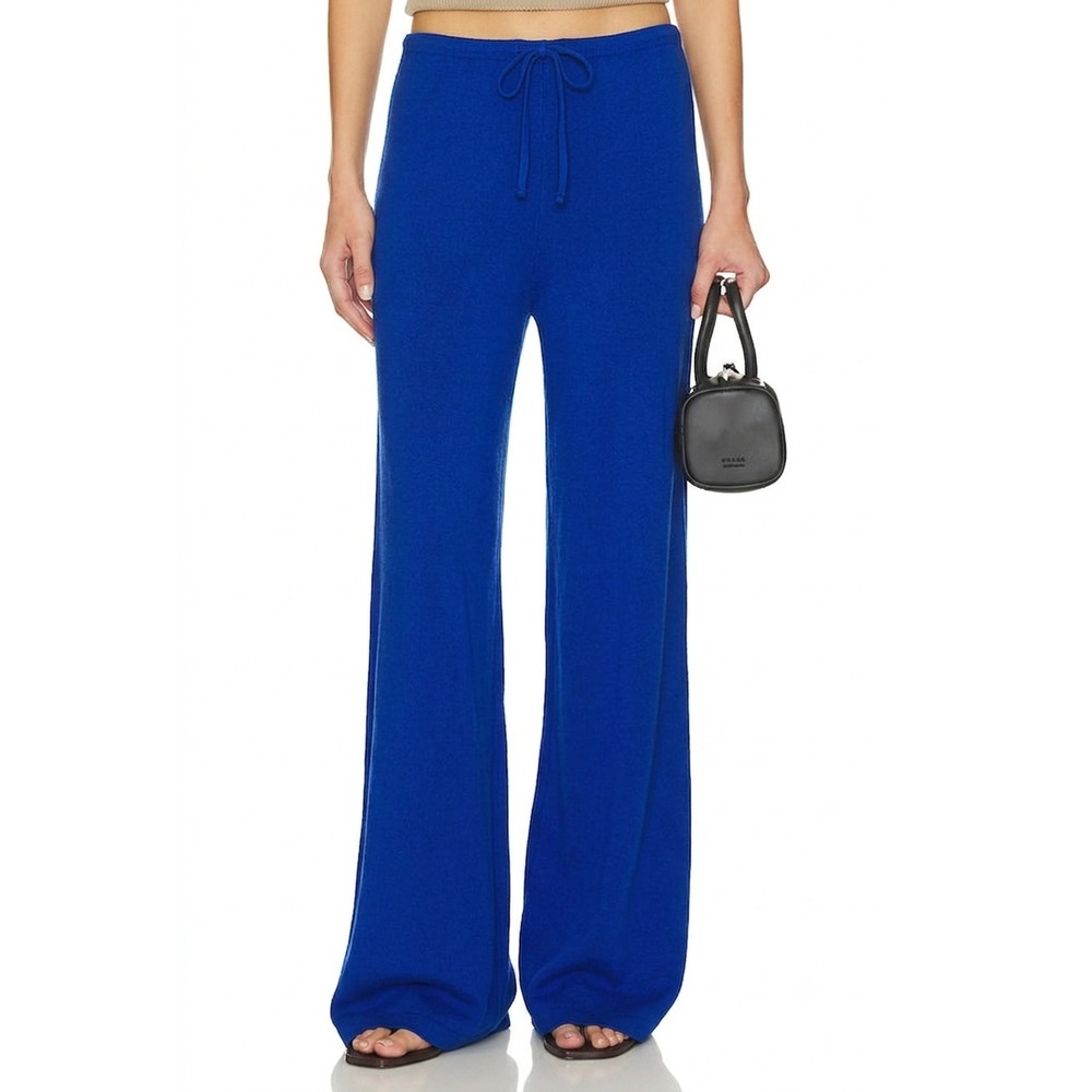 ENZA COSTA Cashmere Jersey Drawcord Pants Women Medium Blue Lounge Wide Leg